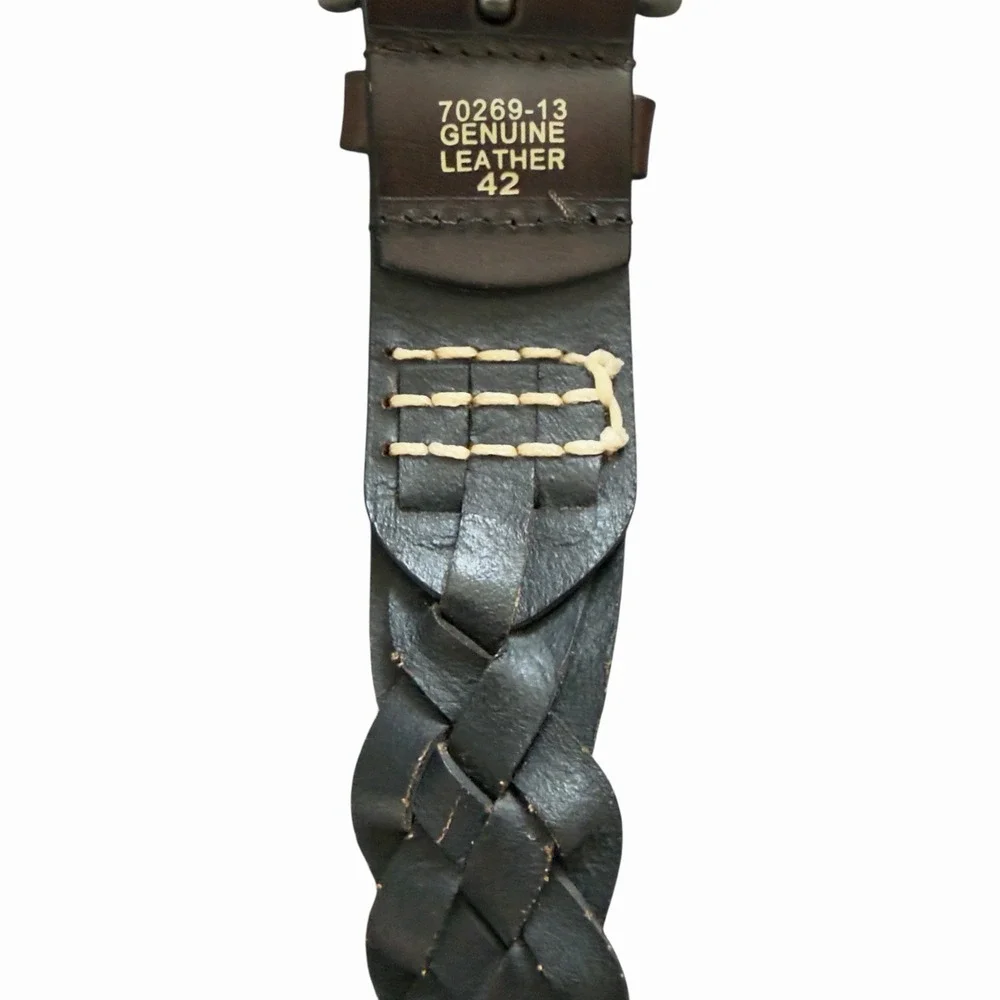 Men's Genuine‎ Leather Braided Belt Dark Brown Size 42 Vintage Style Buckle